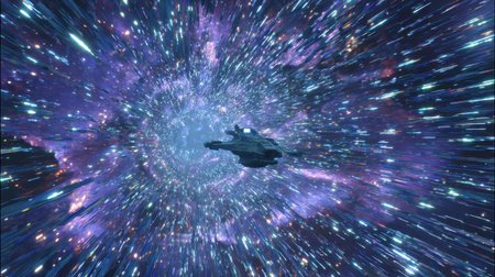 A stunning depiction of a starship racing through vibrant cosmic landscapes, featuring colorful galaxies and shimmering stars, evoking feelings of adventure and exploration.の素材