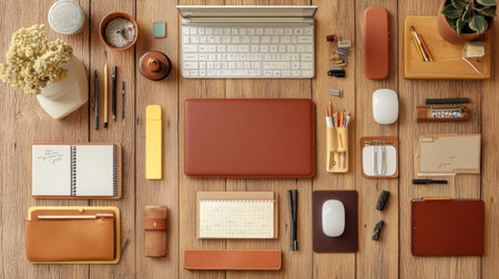 Digital nomads workspace at home with tech gear, planner, and minimalist decorの素材