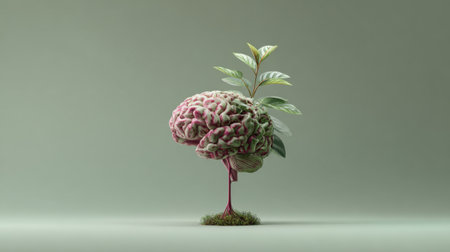 Brain with plant growing out of it, representing organic and sustainable creativityの素材