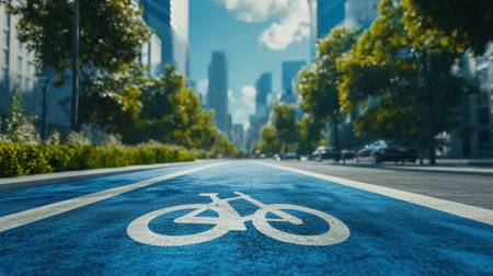 A beautifully designed bicycle lane with modern city infrastructure.の素材