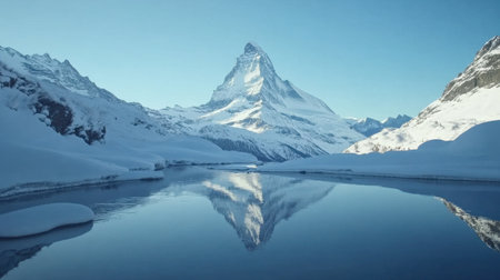 A stunning reflection of the Matterhorn on a crystal-clear alpine lake.の素材