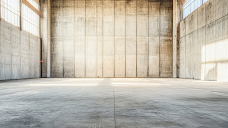 Wide angle of industrial warehouse construction site with walls partially erected, no one presentの素材