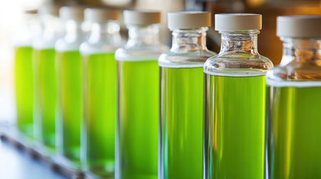 Assembly line producing energy drinks with synchronized filling and labeling stages.の素材