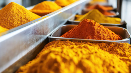 Blister packaging of spices with automated sealing and cutting on linear conveyor.の素材