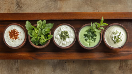 Coordinated spa essentials in groups of three oils, masks, creams on rustic wood traysの素材