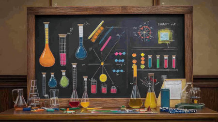 Science fair display board with charts, photos, experiment results, and labeled sectionsの素材