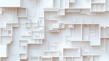 Aerial view of architecture drafts showing building structure and room measurementsの素材