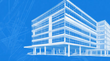 Blueprint of a multi-level parking structure showing load distribution, column placement, and floor slab designの素材