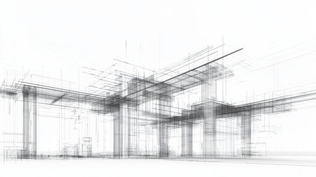 Blueprint of a structural engineering project with detailed drawings of beams, columns, and load distributionの素材