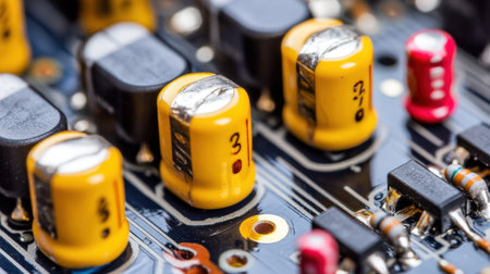 Close-up of differential amplifier circuit on breadboard with highlighted nodes and voltage pointsの素材