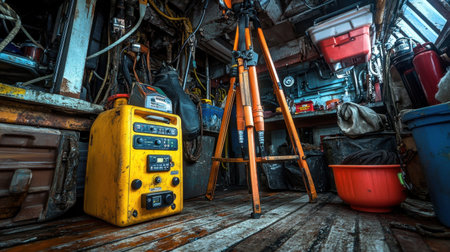 Confined space monitoring equipment gas detectors, tripod entry system, and rescue gear stagedの素材