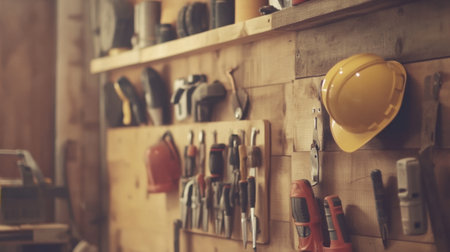 Construction timeline pinned on a site wall, showing phases of building, materials list, and safety goalsの素材