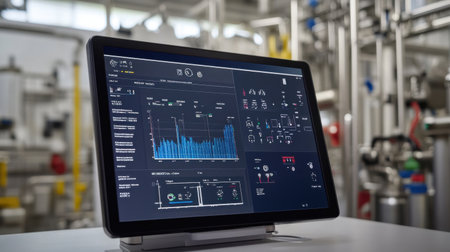 Control panel displaying sensor readings, actuator positions, and system health status in a process control environmentの素材