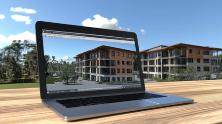 Desktop showing BIM Building Information Modeling software interface and layer togglesの素材