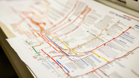 Emergency evacuation map posted near exit with fire routes, assembly points, and legendの素材