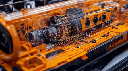 Engine block cross-section display with measurement tools and thermal mapping diagramsの素材