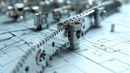 Engine timing chain kit laid out in sequence with timing diagram and technical specs sheetの素材