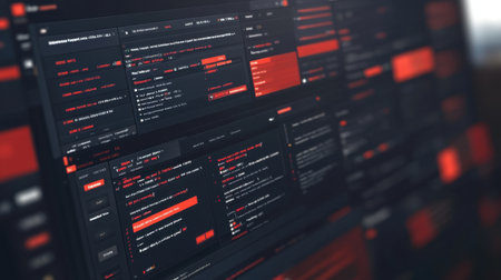 Mobile app interface in development with source code and UI assets open side-by-sideの素材