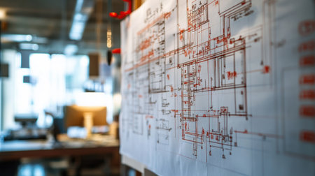 Project change request forms with technical notes and revisions highlighted in red markerの素材