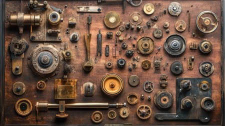 Prototype of a mechanical device partially disassembled, revealing gears and actuators insideの素材