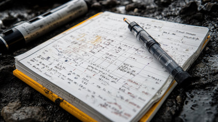 Sample logbook with entries for air, soil, and water analysis, GPS coordinates, and timestampsの素材