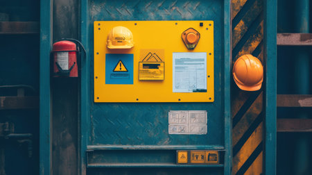 Toolbox talk bulletin board displaying weekly safety themes, safety tips, and hazard alertsの素材