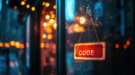 Closed sign hanging on small business door, lights off inside, recession impact scene, no humansの素材