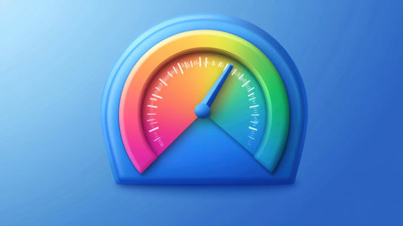 Credit score gauge meter icon with pointer at green, financial business health indicatorの素材
