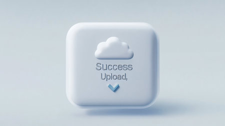 Digital cloud icon with upward arrow labeled Success Upload, futuristic metaphor, clean tech theme, no usersの素材