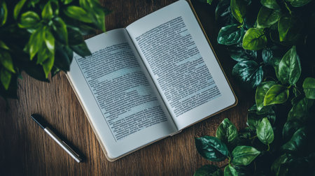 Digital learning tools arranged on a wooden desk, including tablet, digital pen, and interactive e-bookの素材