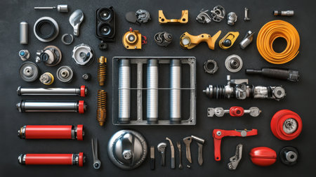 Indoor AC system filter removed with replacement parts and cleaning tools visibleの素材