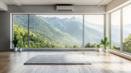 Yoga or meditation space in clean room with air conditioner silently maintaining serene comfortの素材