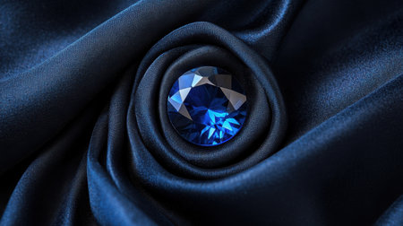 Sapphire centered on black velvet with a glowing ring of light surrounding itの素材