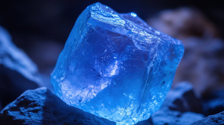 Bright diamond under UV light showing fluorescence effects and unique glow propertiesの素材