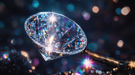 Diamond with visible inclusions under a magnifying glass, showing imperfections and sparkleの素材