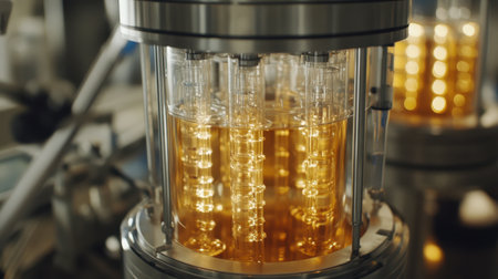 Biotechnology laboratory with illuminated bioreactors and molecular testing instrumentsの素材