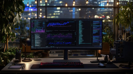 Biotechnology workstation with computer software displaying DNA sequence analysis dataの素材