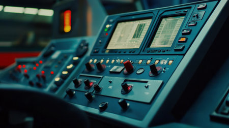 Control console with knobs, buttons, and screen used for MRI scan operationsの素材