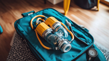 Emergency backup ventilator in a protective carrying case ready for transportの素材