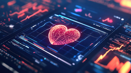 Holographic medical dashboard featuring AI-assisted alerts and personalized health metricsの素材