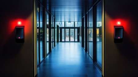 High-tech building entry with dual motion sensors and keyless accessの素材