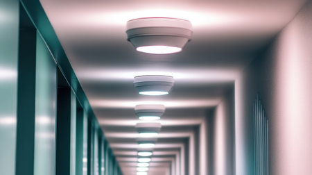 Entry hallway monitored by ceiling-mounted indoor security cameraの素材