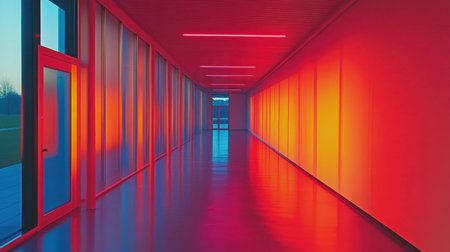 Hallway glowing with motion-activated smart lighting, minimalist decorの素材