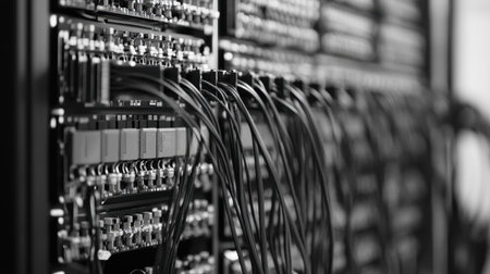 Advanced PLC programmable logic controller system wired into industrial panelの素材