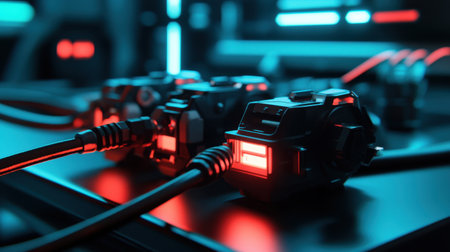 Close-up of electrical terminals and wiring for automation system power supplyの素材