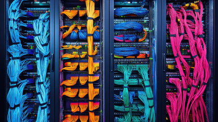 Industrial enclosure housing automated control systems with detailed cable routingの素材