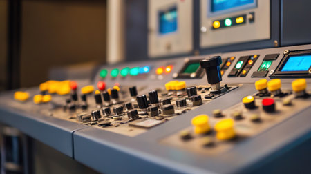 Industrial control panels monitoring automated factory processesの素材