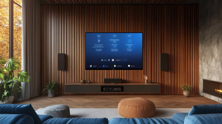 Business goals presentation projected on screen in empty conference roomの素材