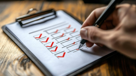 Business plan template with key sections highlighted and checklist on clipboardの素材