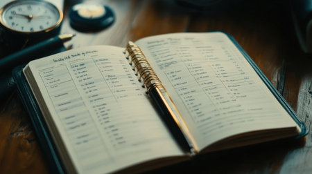 Business team schedule planner with task checklists and time blocks neatly arrangedの素材